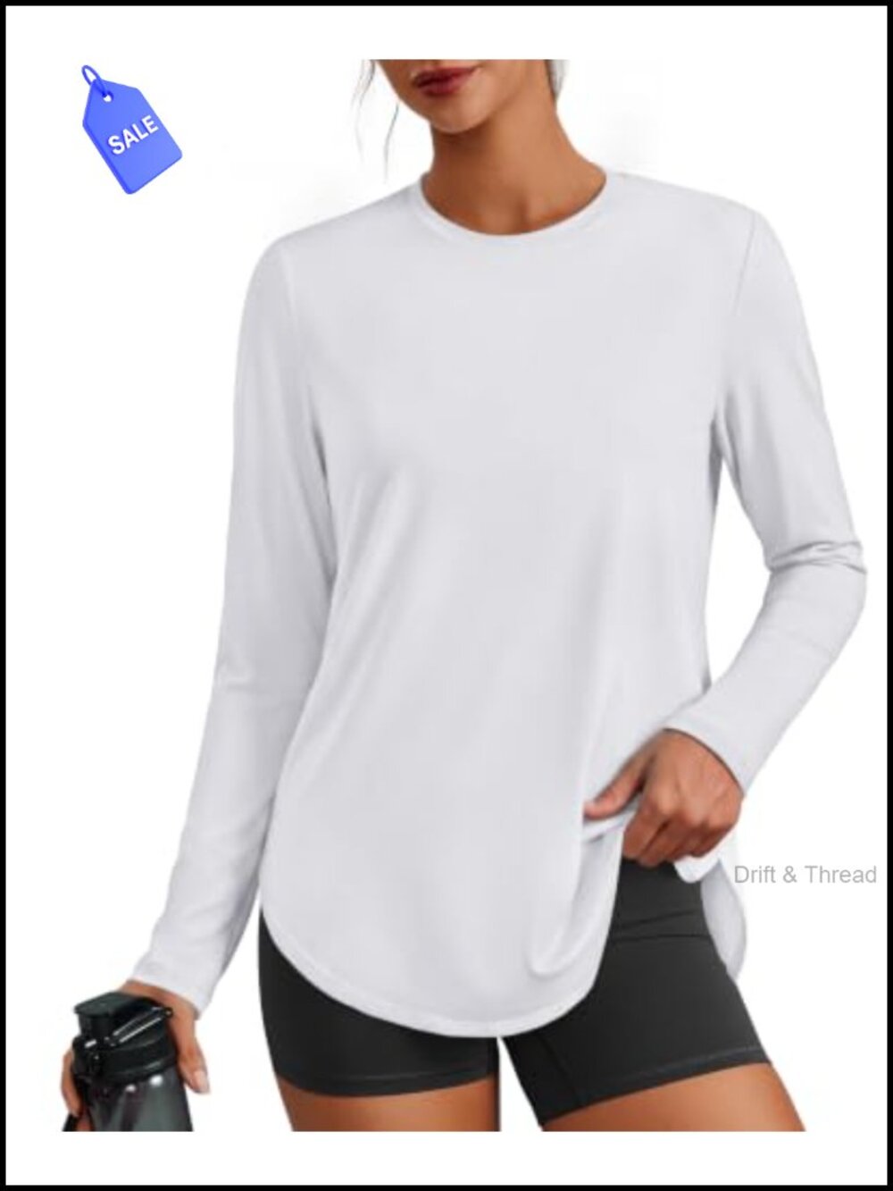 Long Sleeve Workout Top Crew Neck Side Slit UPF 50+ Active Gym Tee